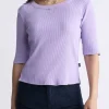 Tabbey Women's Elbow-Length Sleeve Ribbed Top, Purple - KT0152F