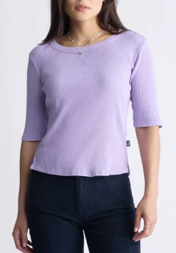 Tabbey Women's Elbow-Length Sleeve Ribbed Top, Purple - KT0152F