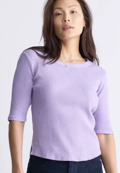 Tabbey Women's Elbow-Length Sleeve Ribbed Top, Purple - KT0152F