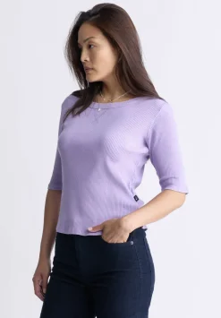 Tabbey Women's Elbow-Length Sleeve Ribbed Top, Purple - KT0152F