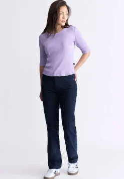 Tabbey Women's Elbow-Length Sleeve Ribbed Top, Purple - KT0152F