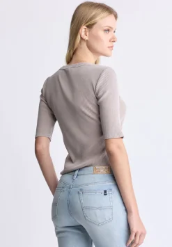 Tabbey Women's Ribbed Half-Sleeve Top, Taupe - KT0172H