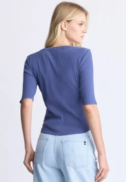 Tabbey Women's Ribbed Half-Sleeve Top, Blue - KT0172H