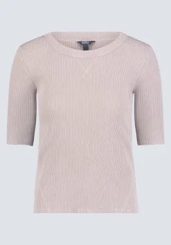 Tabbey Women's Ribbed Half-Sleeve Top, Taupe - KT0172H