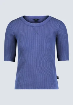 Tabbey Women's Ribbed Half-Sleeve Top, Blue - KT0172H