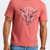 Tarz Men's Graphic T-Shirt with Bull Skull Motif, Miniral Red - BM24649