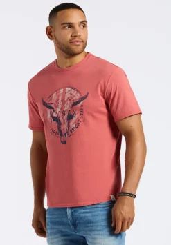 Tarz Men's Graphic T-Shirt with Bull Skull Motif, Miniral Red - BM24649