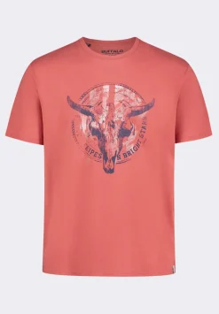 Tarz Men's Graphic T-Shirt with Bull Skull Motif, Miniral Red - BM24649