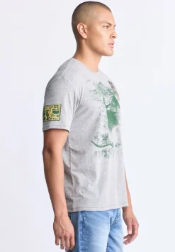 Tasher Men's Graphic Patch T-Shirt, Heather Grey - BM24509