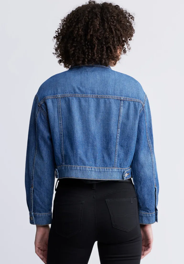 Teagan Women's Boxy Denim Jacket in Authentic Blue - BL15957