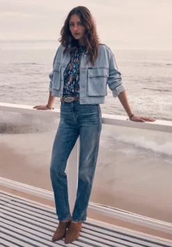 Teagan Women's Boxy Denim Jacket in Bleached Blue - BL15967