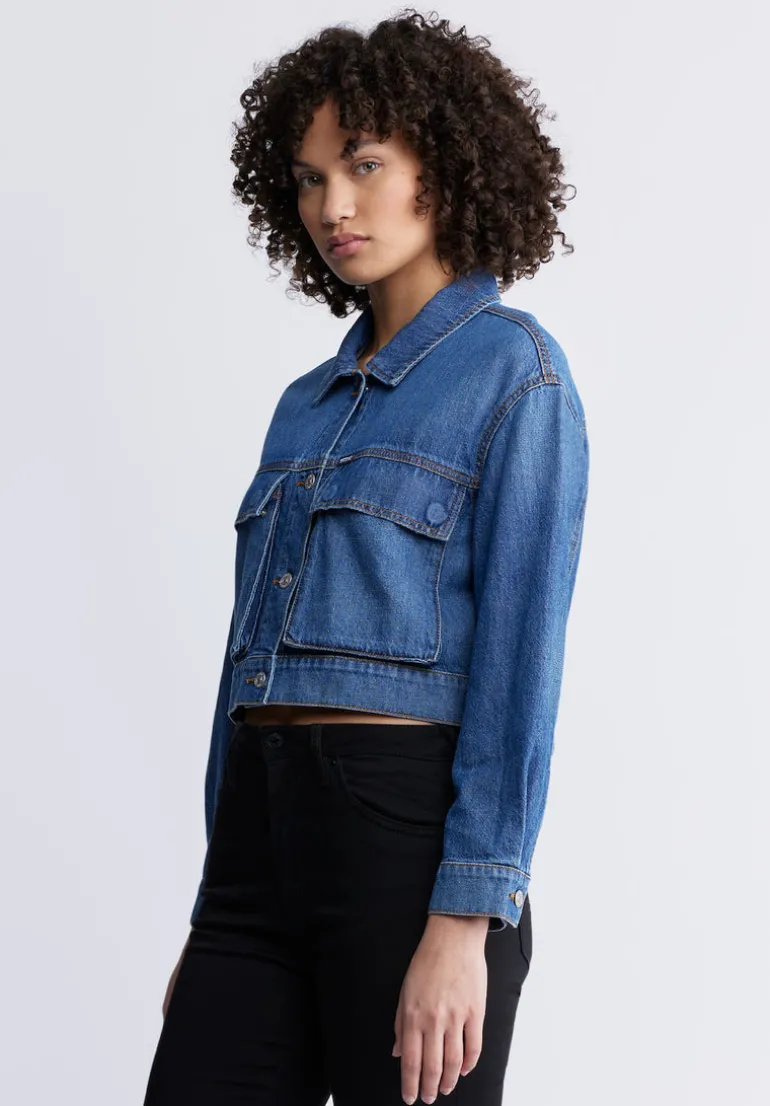 Teagan Women's Boxy Denim Jacket in Authentic Blue - BL15957