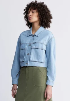 Teagan Women's Boxy Denim Jacket in Bleached Blue - BL15967