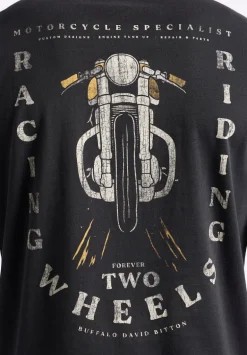 Theels Men's Graphic T-Shirt with Motorcycle Print, Black - BM24639