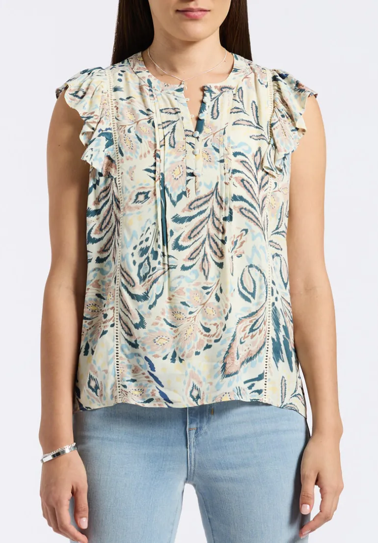 Tinlee Women's Sleeveless Floral Ruffle Blouse with Pintuck Details, Paisley - WT0175P