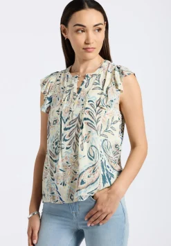 Tinlee Women's Sleeveless Floral Ruffle Blouse with Pintuck Details, Paisley - WT0175P