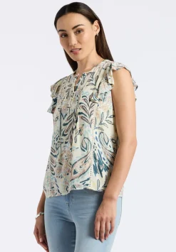 Tinlee Women's Sleeveless Floral Ruffle Blouse with Pintuck Details, Paisley - WT0175P