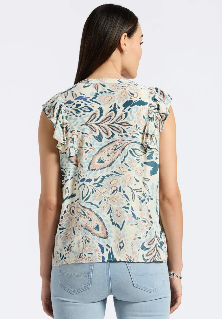 Tinlee Women's Sleeveless Floral Ruffle Blouse with Pintuck Details, Paisley - WT0175P