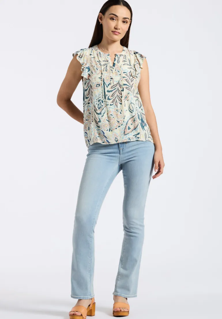 Tinlee Women's Sleeveless Floral Ruffle Blouse with Pintuck Details, Paisley - WT0175P