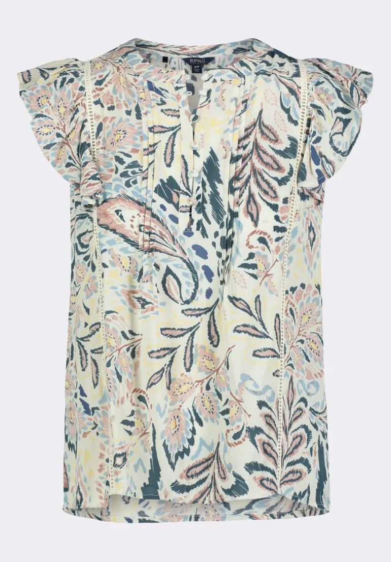 Tinlee Women's Sleeveless Floral Ruffle Blouse with Pintuck Details, Paisley - WT0175P