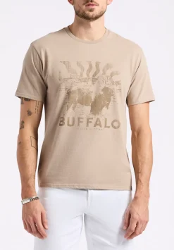 Tison Men's Graphic T-Shirt with Buffalo Print, Tuffet Beige - BM24645