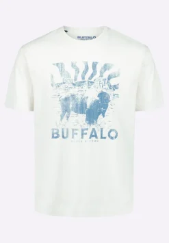 Tison Men's Graphic T-Shirt with Buffalo Print, Milk - BM24645