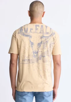 Tivis Men's Distressed Buffalo Graphic T-Shirt with Back Print, Curry - BM24510