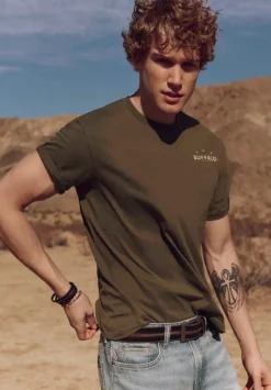 Toftlund Men's Graphic T-Shirt with Bull Skull Print, Fern Green - BM24635