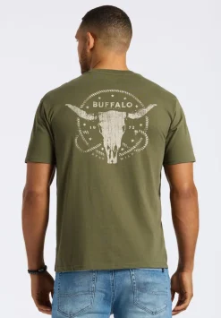 Toftlund Men's Graphic T-Shirt with Bull Skull Print, Fern Green - BM24635