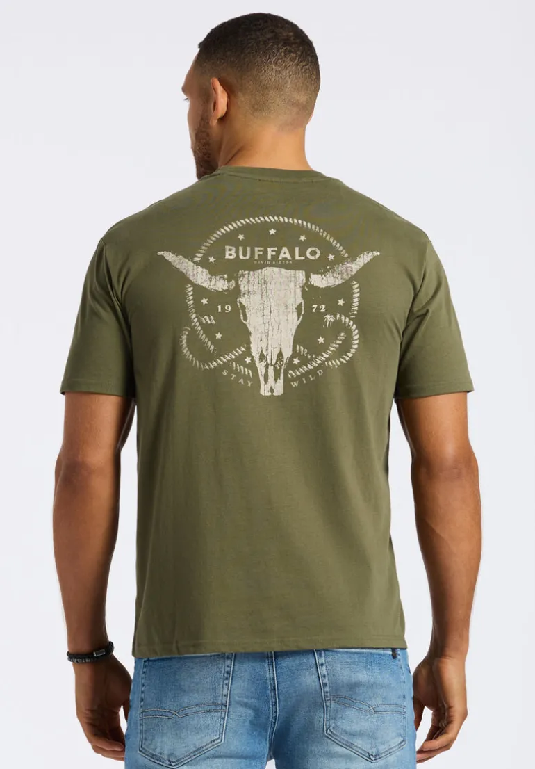 Toftlund Men's Graphic T-Shirt with Bull Skull Print, Fern Green - BM24635
