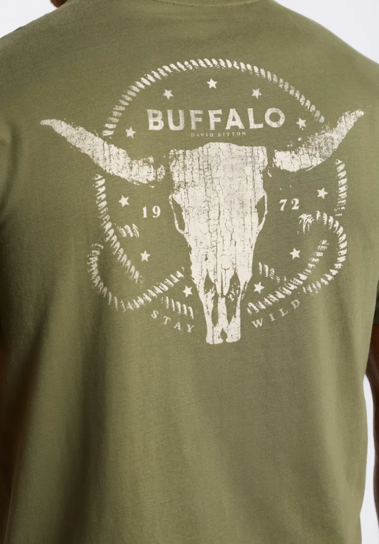 Toftlund Men's Graphic T-Shirt with Bull Skull Print, Fern Green - BM24635