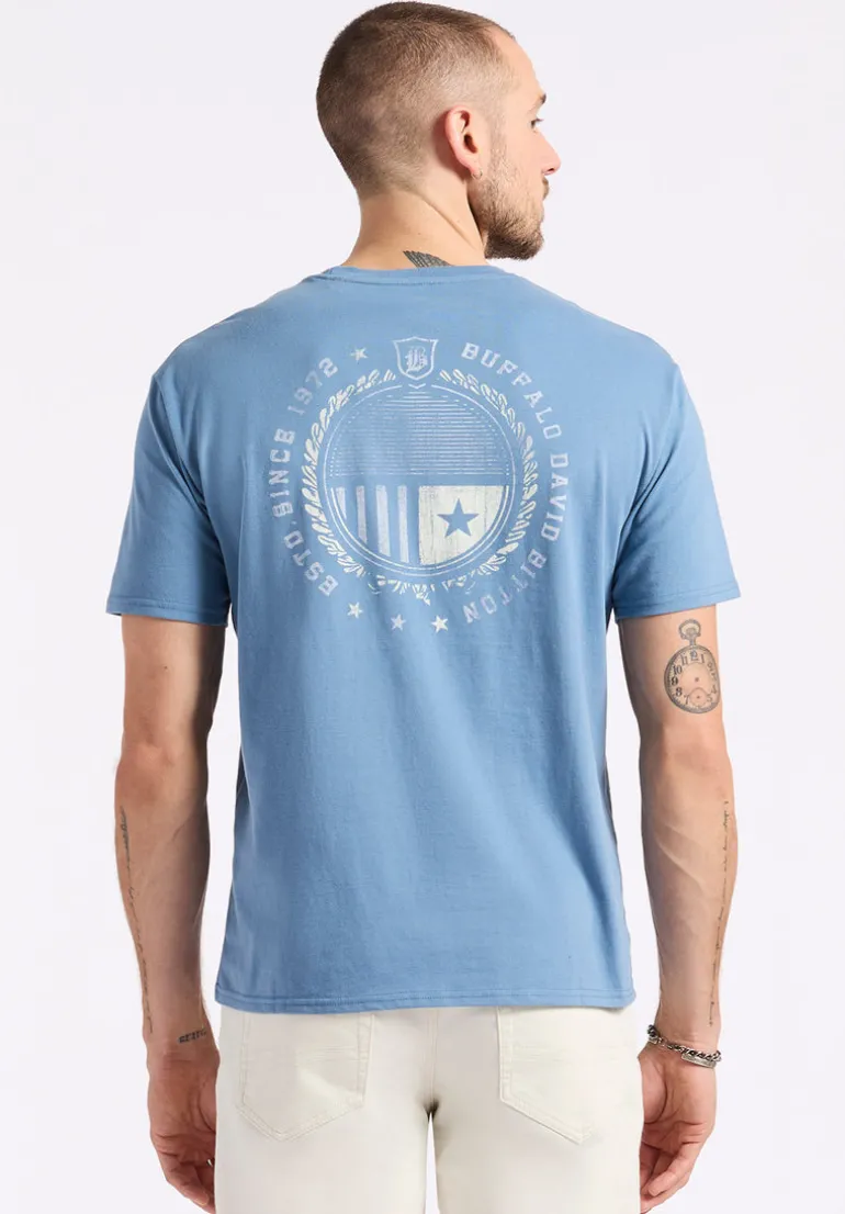 Tollose Men's Graphic T-Shirt with Heritage Print, Coronet Blue - BM24633