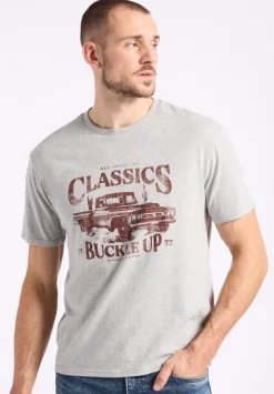 Trige Men's Graphic T-Shirt with Pickup Truck Print, Heather Grey - BM24631
