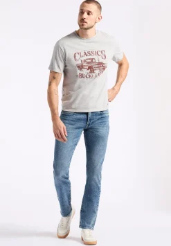 Trige Men's Graphic T-Shirt with Pickup Truck Print, Heather Grey - BM24631