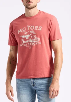 Trokes Men's Graphic T-Shirt with Motors Print, Mineral Red - BM24638