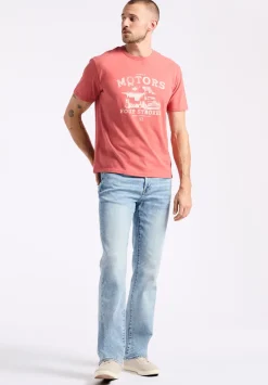 Trokes Men's Graphic T-Shirt with Motors Print, Mineral Red - BM24638
