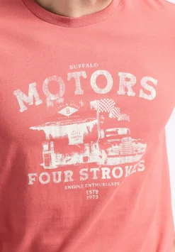 Trokes Men's Graphic T-Shirt with Motors Print, Mineral Red - BM24638