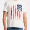 Tusaf Men's Graphic T-Shirt with American Flag Print, Milk - BM24648