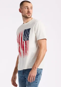 Tusaf Men's Graphic T-Shirt with American Flag Print, Milk - BM24648