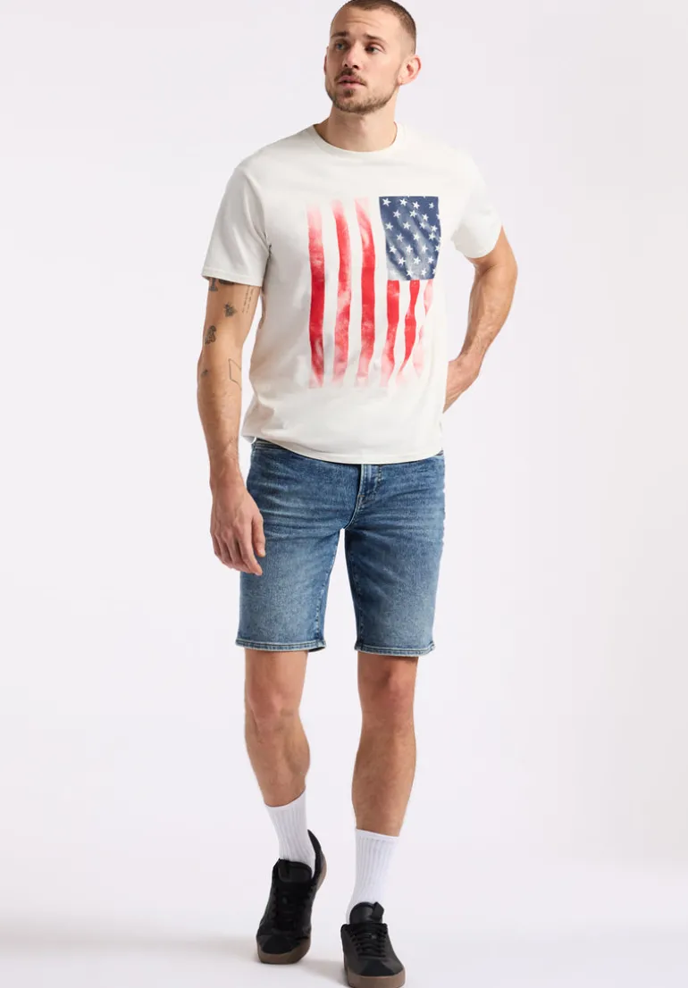 Tusaf Men's Graphic T-Shirt with American Flag Print, Milk - BM24648