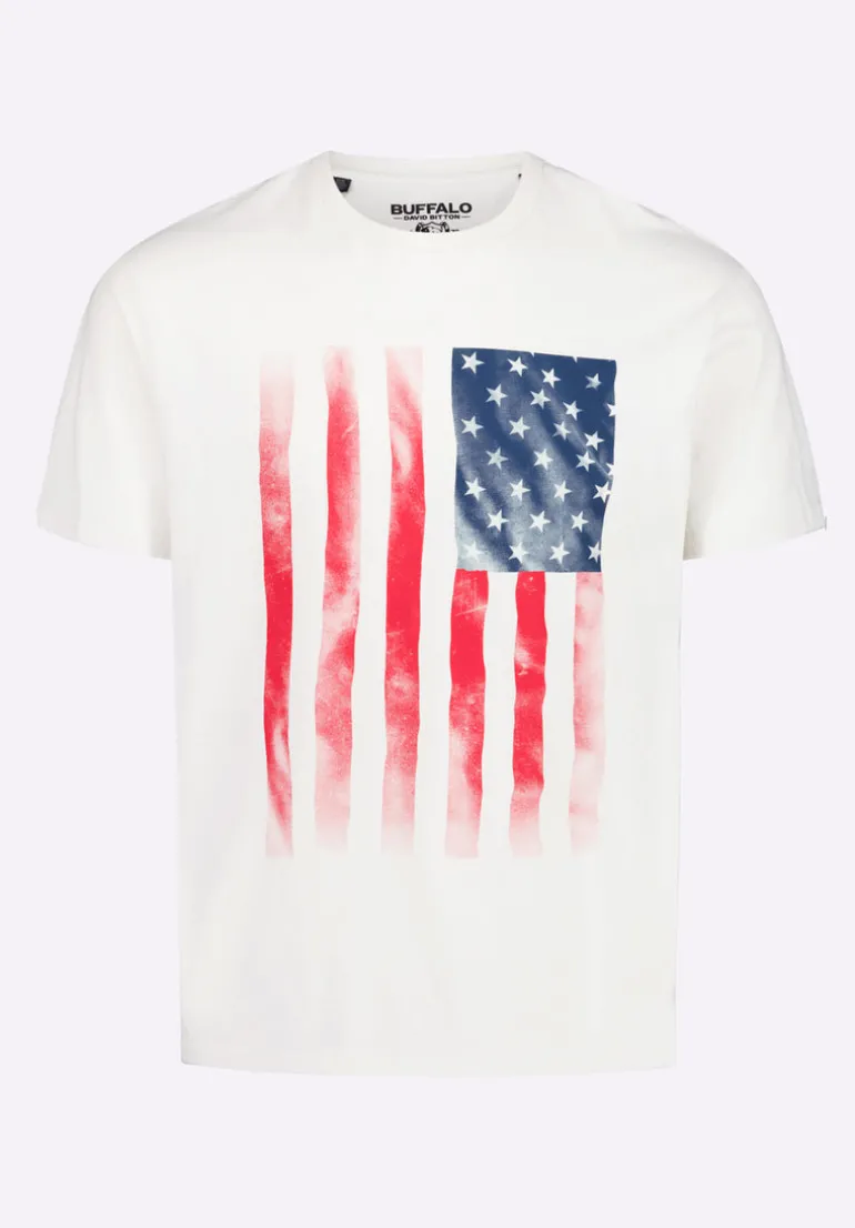 Tusaf Men's Graphic T-Shirt with American Flag Print, Milk - BM24648