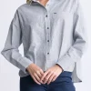 Twyla Women's Boxy Striped Button-Up Shirt, Whale & White - WT0084H