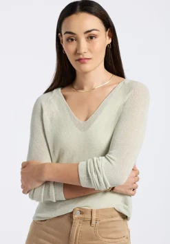 Valencianna Women's V-Neck Lightweight Knit Sweater, Flax Green - SW0126P