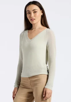 Valencianna Women's V-Neck Lightweight Knit Sweater, Flax Green - SW0126P