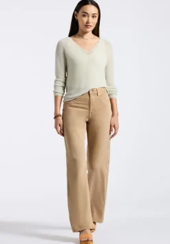 Valencianna Women's V-Neck Lightweight Knit Sweater, Flax Green - SW0126P