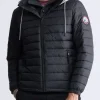 Vince Men’s Quilted Puffer Zip-Up Jacket with Contrasting Hoodie, Black - OBMFE003