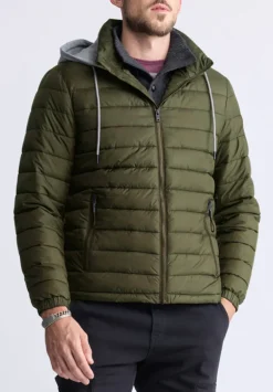 Vince Men’s Quilted Puffer Zip-Up Jacket with Contrasting Hoodie, Green - OBMFE003