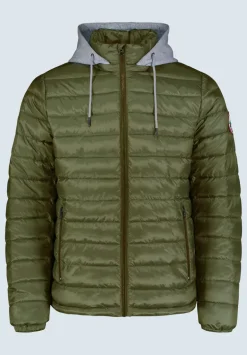 Vince Men’s Quilted Puffer Zip-Up Jacket with Contrasting Hoodie, Green - OBMFE003