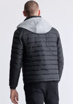 Vince Men’s Quilted Puffer Zip-Up Jacket with Contrasting Hoodie, Black - OBMFE003