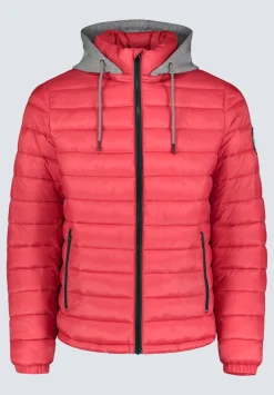 Vince Men’s Quilted Puffer Zip-Up Jacket with Contrasting Hoodie, Red - OBMFE003